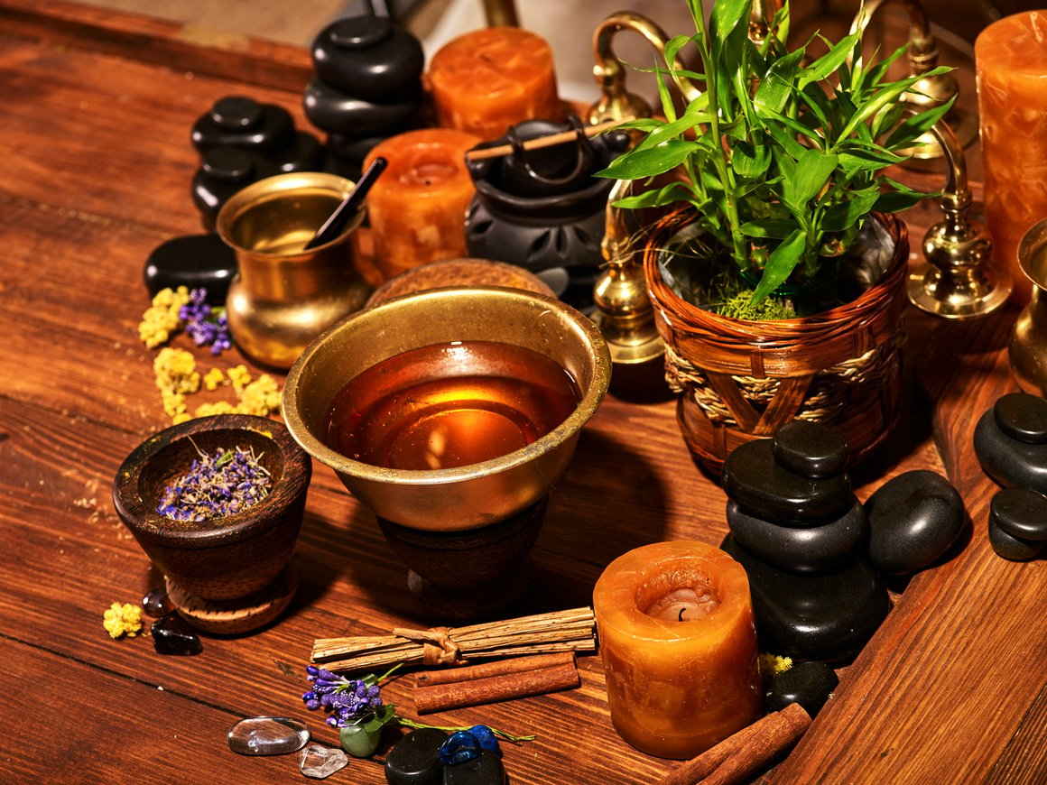 Ayurvedic spa massage still life